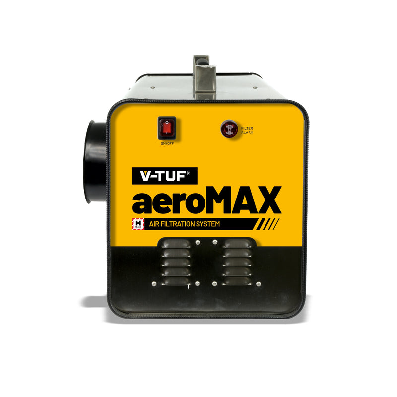 V-TUF AEROMAX500-110 110V turbo fan air filtration side view showing filter and housing