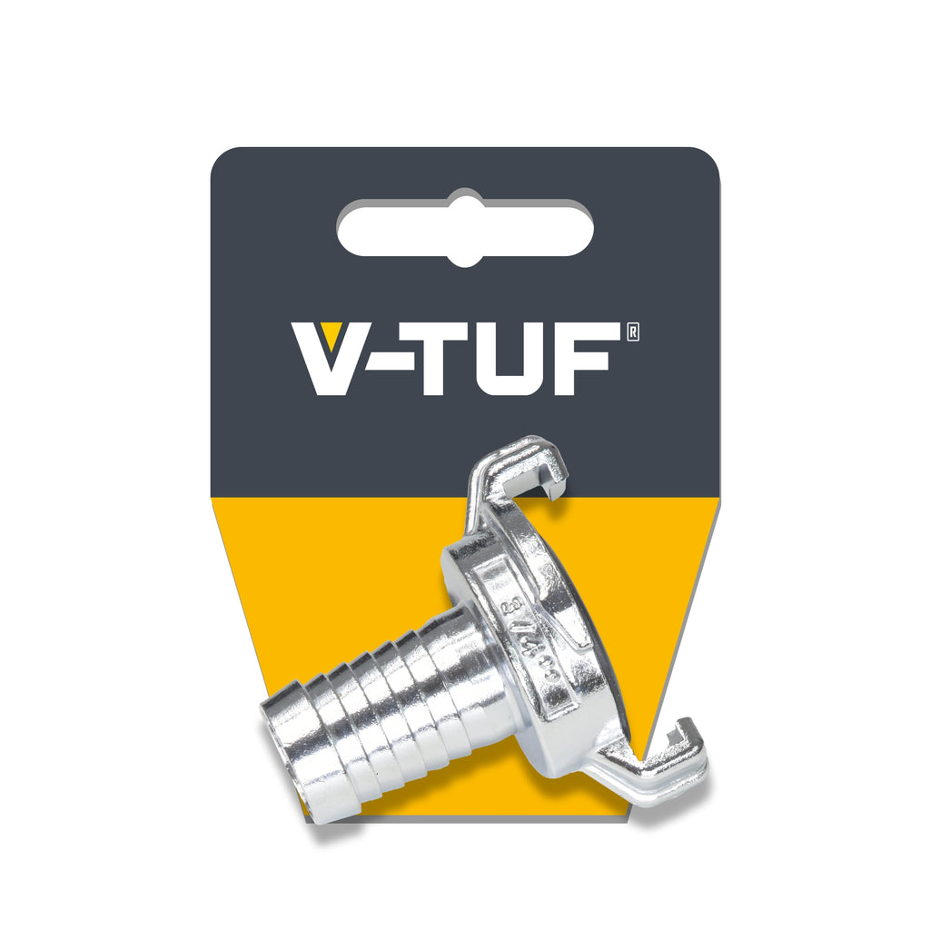 V-TUF B16.010 GKC coupling 1 inch hose tail close-up showing barbed tail and collar