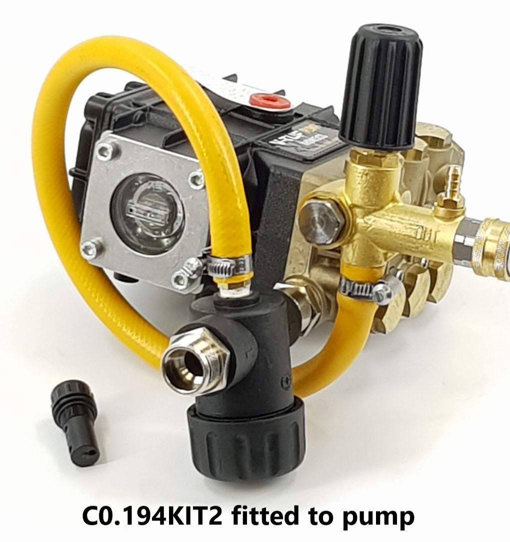 V-TUF unloader kit with piped bypass close-up showing filter inlet and bypass outlet