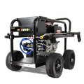 V-TUF D10 21L/min diesel washer rear view showing gearbox drive and outlet ports
