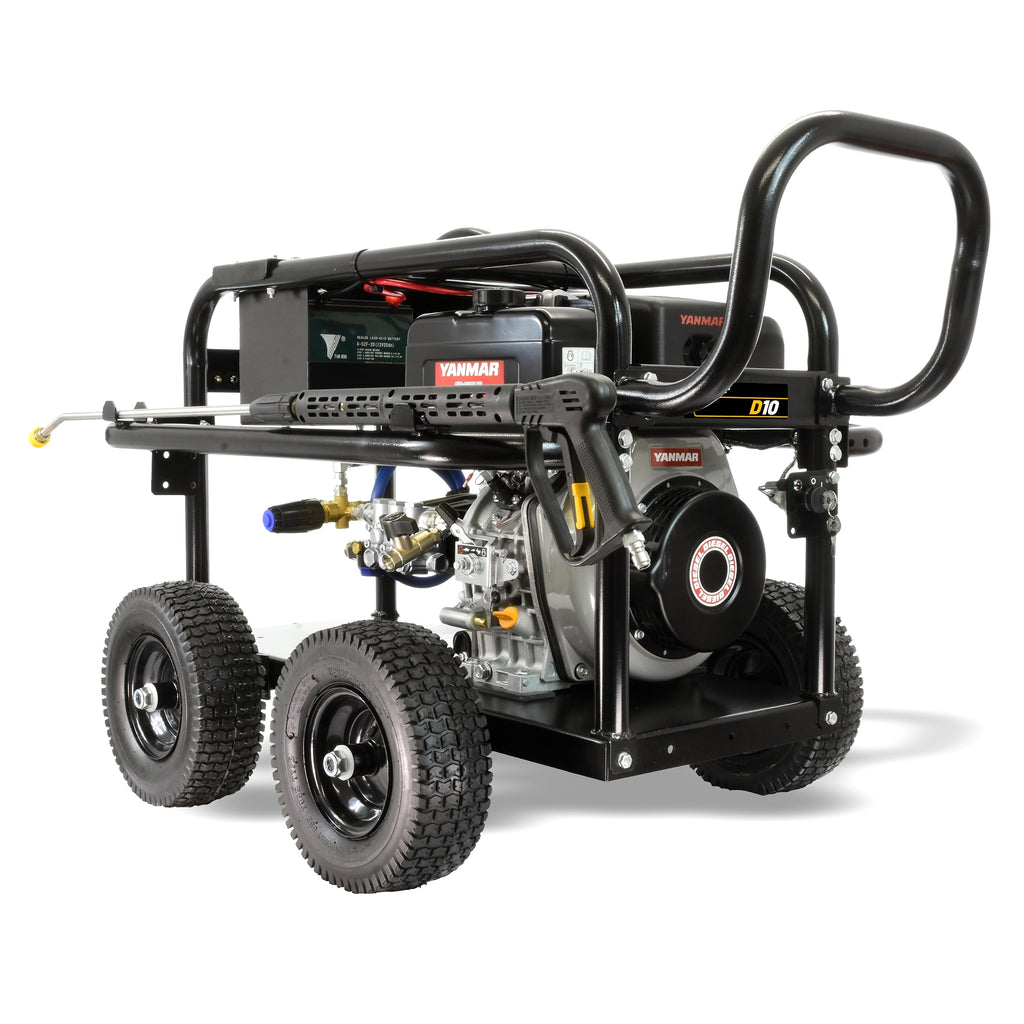 V-TUF D10 gearbox diesel pressure washer close-up of pump, valves and pressure gauge