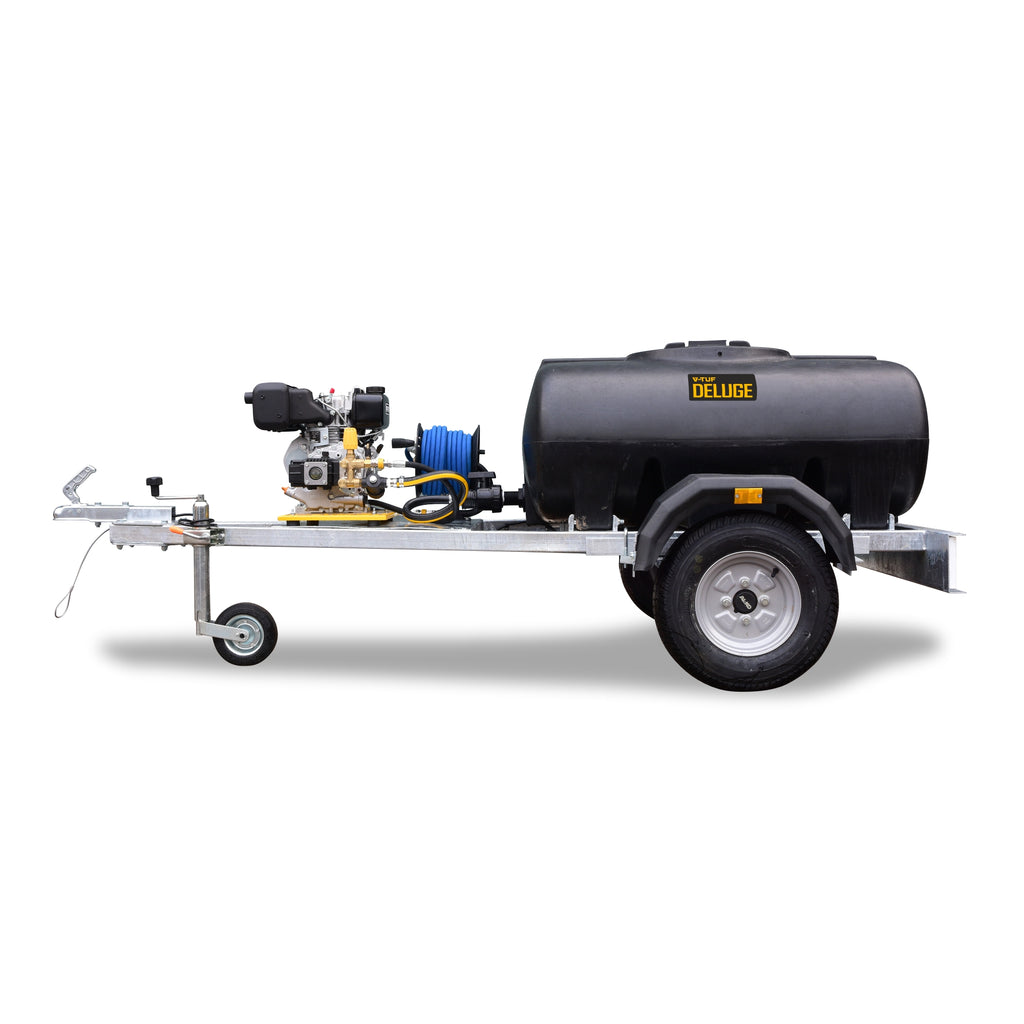V-TUF DELUGE 500L highway trailer bowser rear view showing tank outlet and trailer coupling