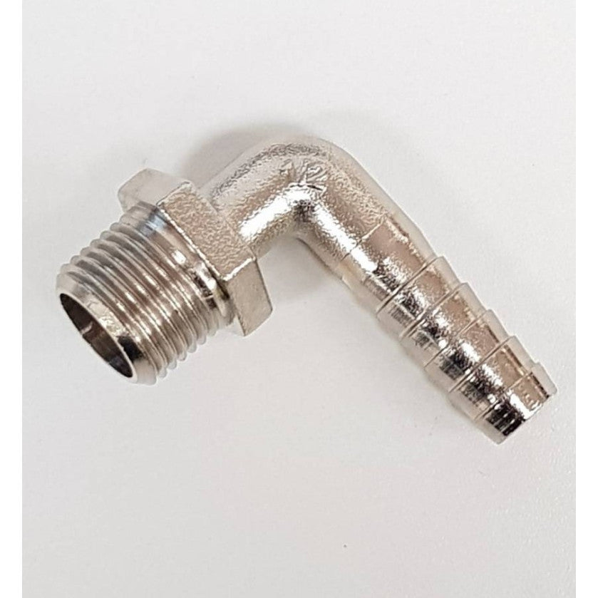 90 DEG Elbow NICKEL PLATED BRASS HOSE TAIL 1/2"M 1/2" TAIL - EMH08/08