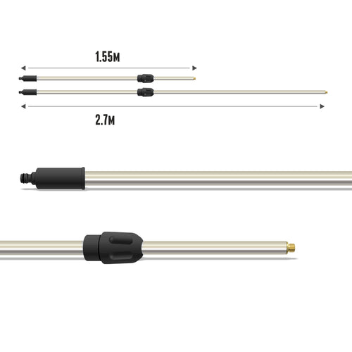 V-TUF tufBRUSH PRO HEAVY DUTY BRUSH POLE - TELESCOPIC 1.55m - 2.7m with BRASS 1/4 Thread KCQ MALE INLET - H2.032