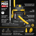 V-TUF MIDI SYNCRO 21L H-Class Dust Extraction Vacuum Cleaner - 1400W with PTO & Auto Filter Shaker - 110V (Transformer