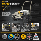 V-TUF RAPID SSC All-Stainless Industrial Mobile Pressure Washer - 3000psi, 200Bar, 15L/min (with Total Stop) - 415V 3-Phase