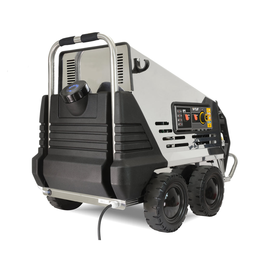 V-TUF RAPIDVTS1208HPC 110V in use showing hot water steam output on industrial surface