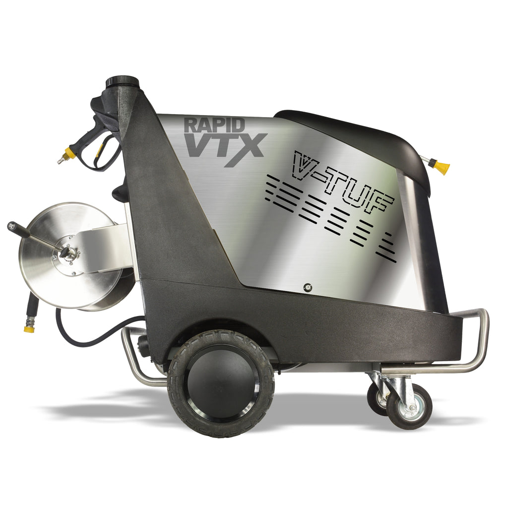 V-TUF RAPID VTX STAINLESS STEEL HOT PRESSURE WASHER 240V, 100Bar - WITH 30M HOSE REEL