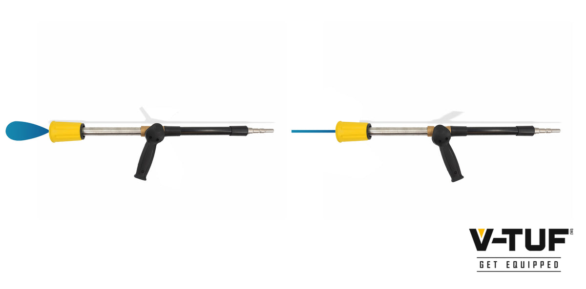 V-TUF heavy duty 500mm cast lance in use showing spray pattern and grip position