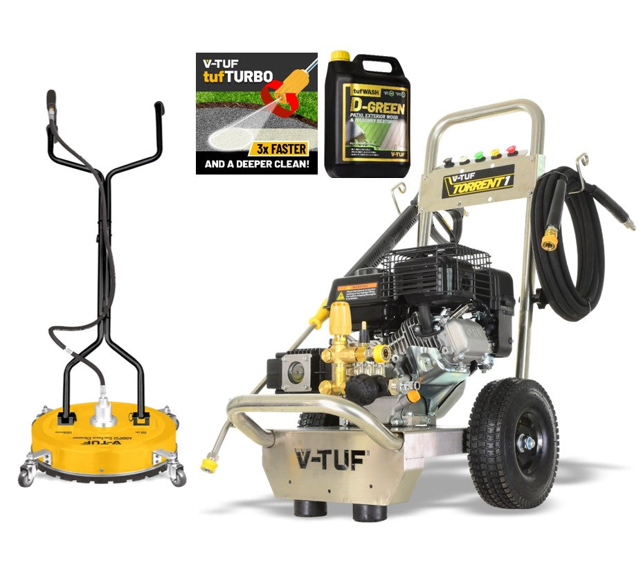 V-TUF TORRENT 1 7HP petrol pressure washer TORRENT1-KIT2 with 19 inch surface cleaner and D-GREEN