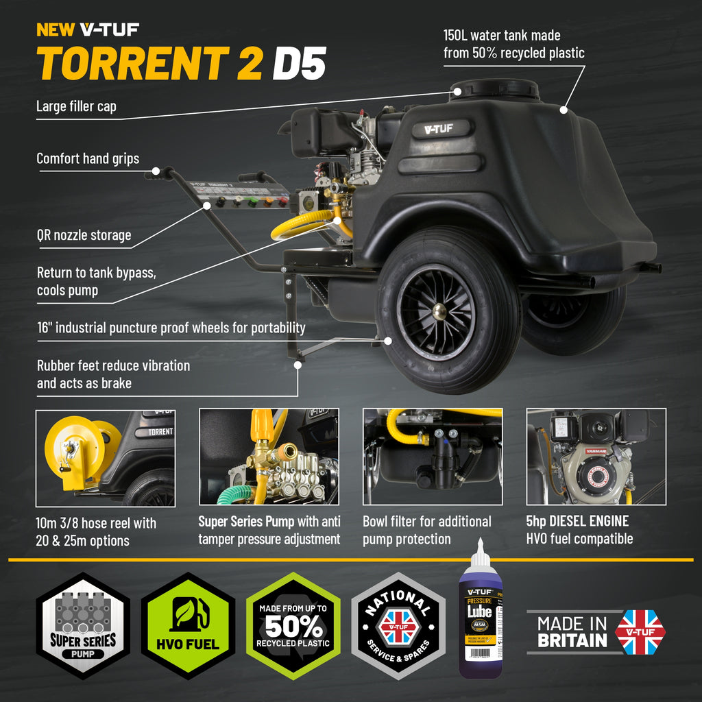 V-TUF TORRENT 2D5 bowser rear view showing water tank inlet and hose storage