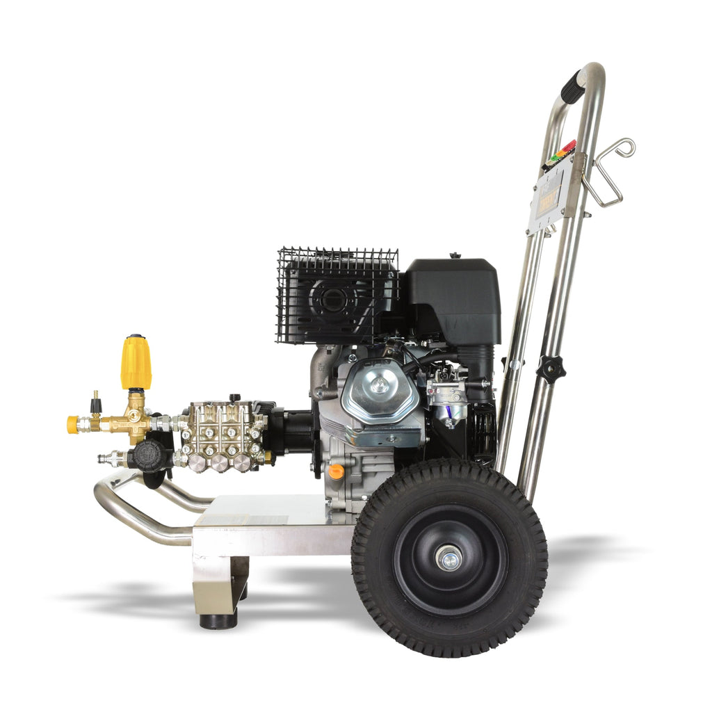 V-TUF TORRENT3 petrol pressure washer engine close-up showing 15HP specification plate