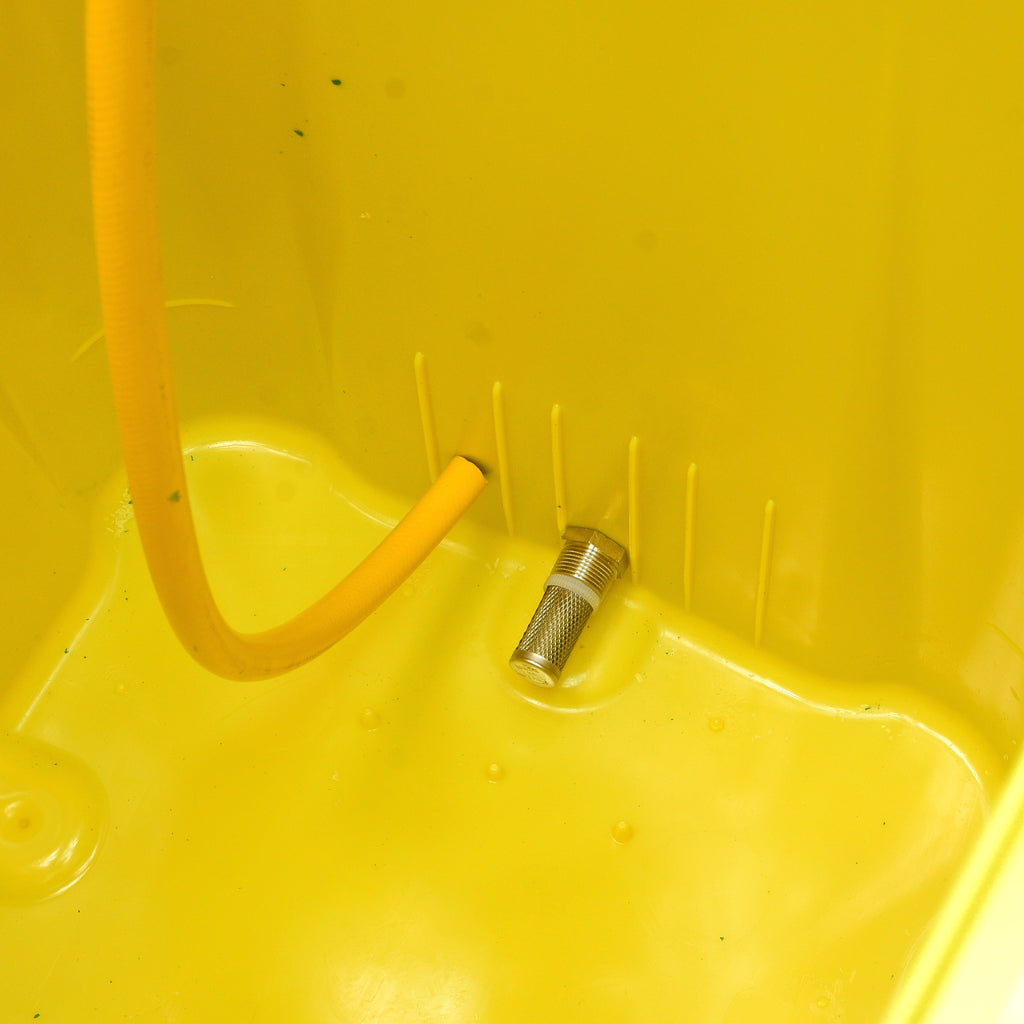 V-TUF 120L bowser rear view showing pump inlet connection and tank mounting points