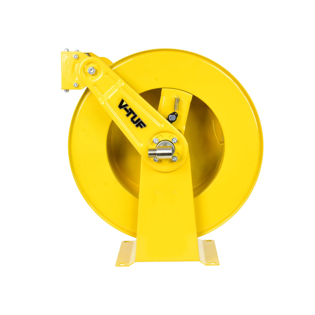 V-TUF V5.2201 powder coated tufREEL side view showing retract spring and hose outlet