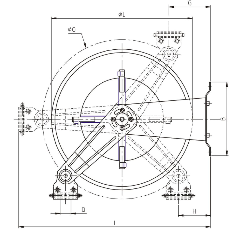 V-TUF tufREEL V5.2 drawing with overall dimensions and wall mounting positions