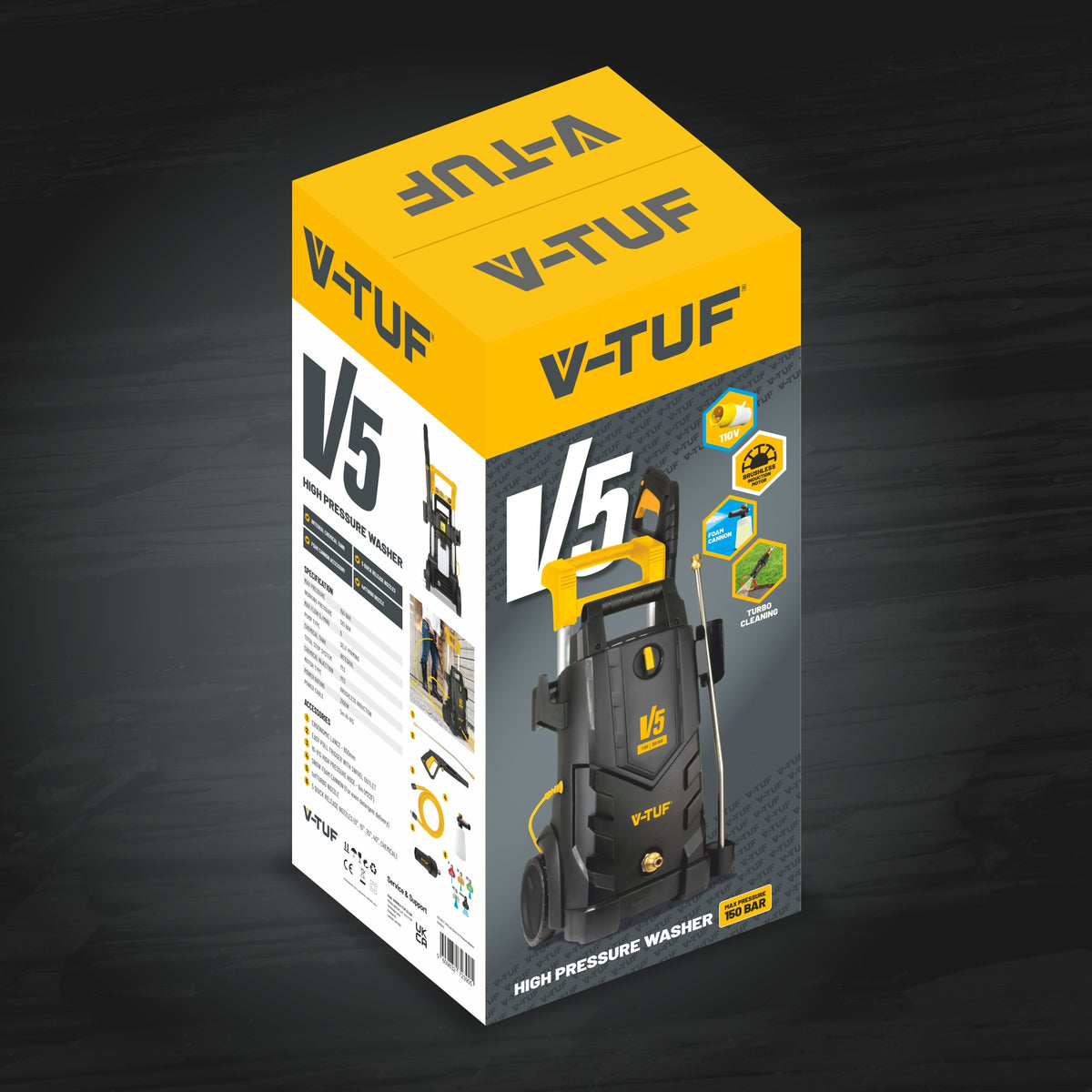 V-TUF V5110X2 in use on site showing 110V safe operation at 200 Bar
