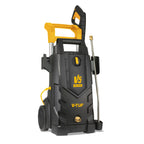 V-TUF V5240X2 pressure washer angled view showing wheels, lance and hose reel storage