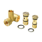 Set of brass plumbing fittings on a white background