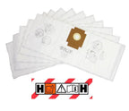 Stack of white vacuum bags with brand logo on a white background