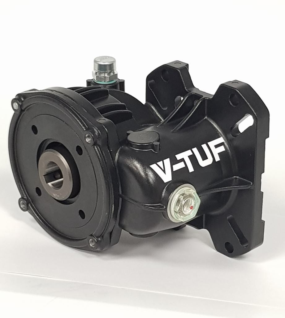 V-TUF XHDG500SS gearbox angled view showing mounting flange and pump coupling