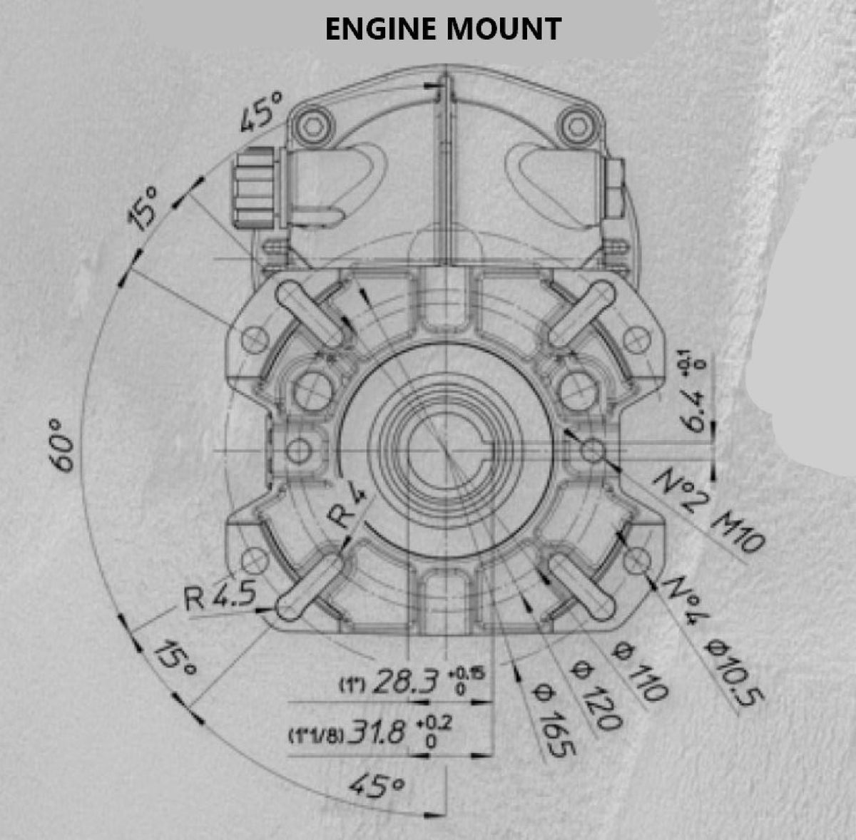 V-TUF XHDG500SS gearbox rear view showing 24mm pump output shaft