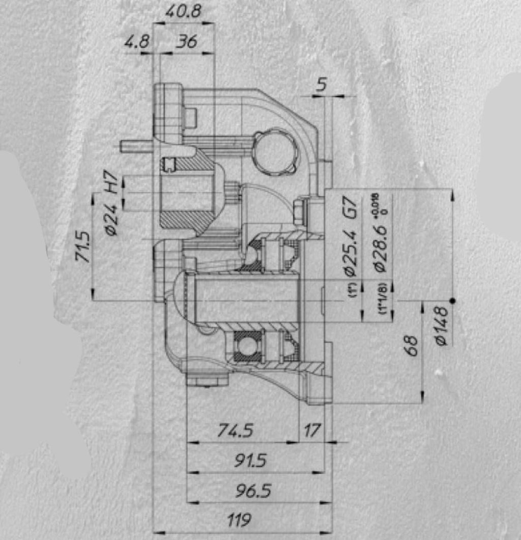 V-TUF XHDG500SS gearbox label showing 1 inch hollow shaft and 31HP max engine rating