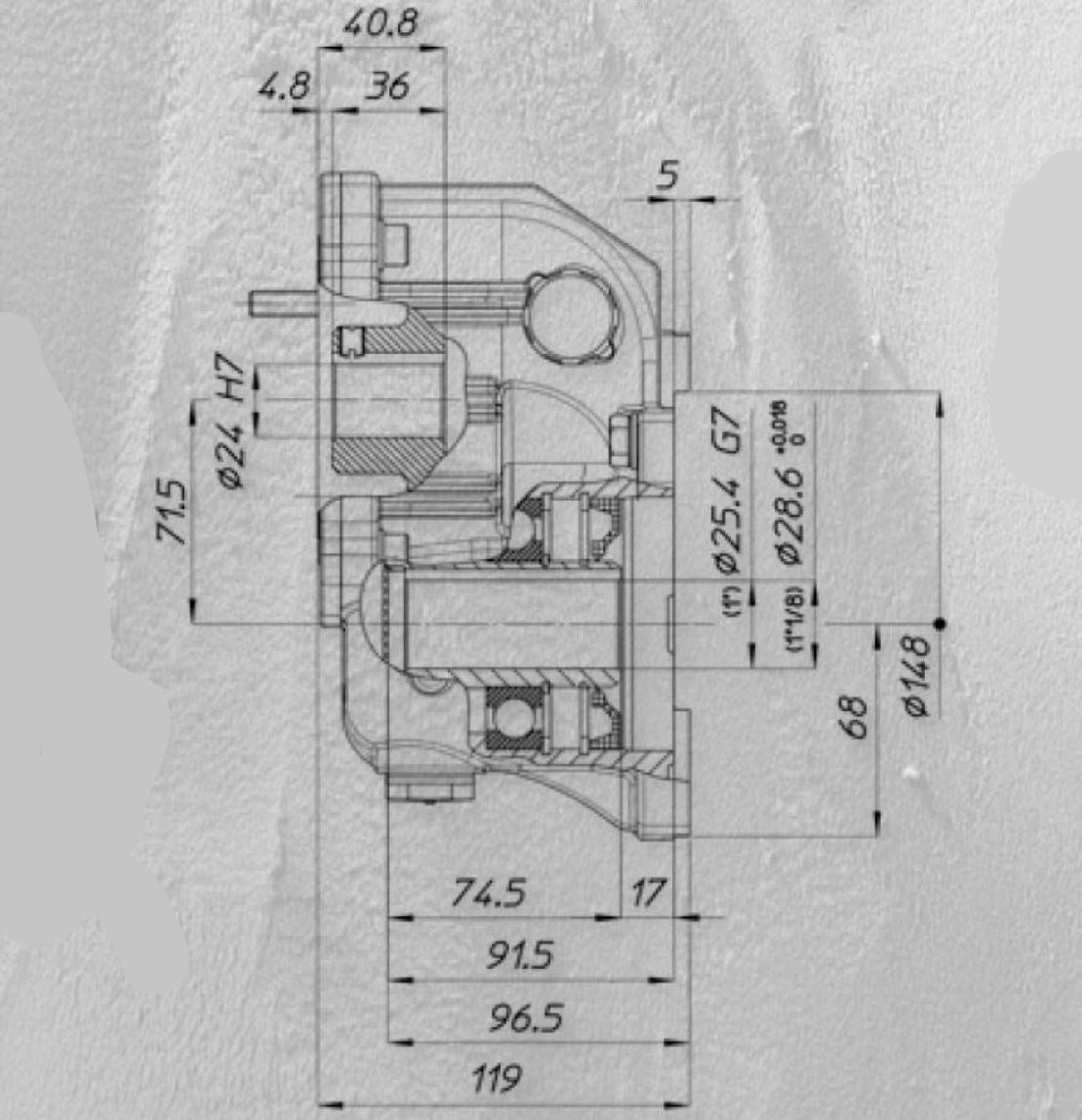 V-TUF XHDG500SS gearbox label showing 1 inch hollow shaft and 31HP max engine rating