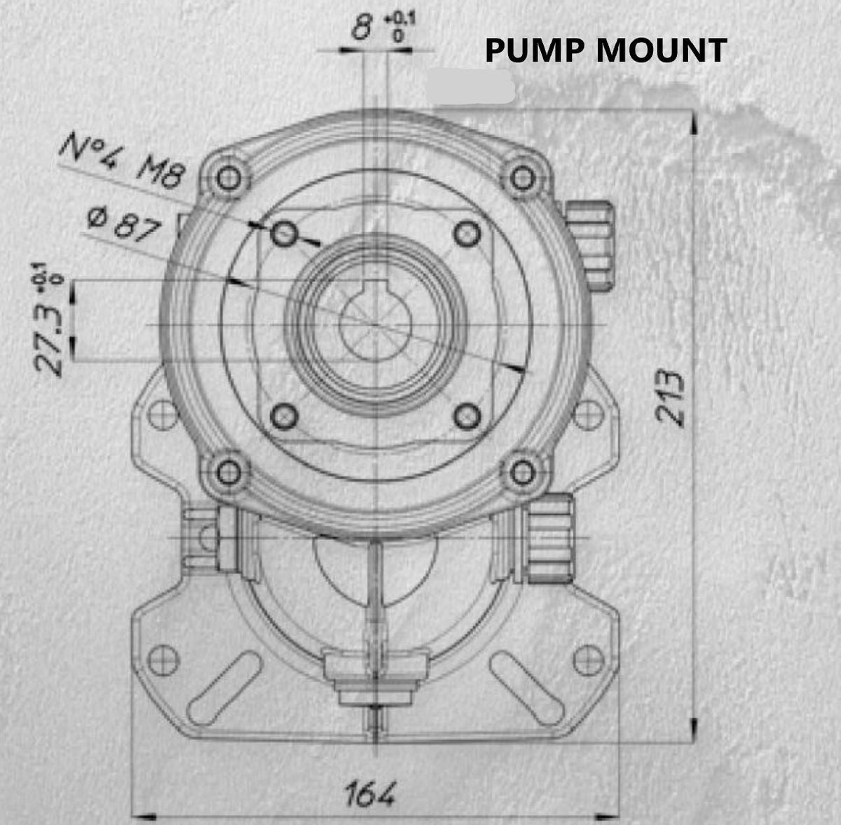 V-TUF XHDG500SS gearbox installed view showing pump and engine coupling arrangement