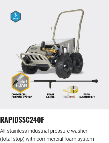 RAPIDSSC240F - All-stainless industrial pressure washer (total stop) with commercial foam system