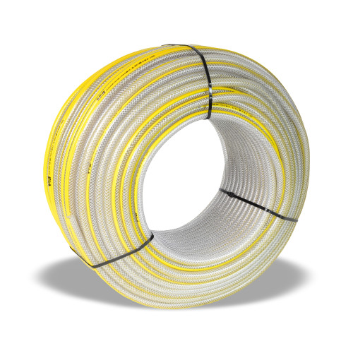 HOSE - V-TUF YELLOW STRIPE  CLEAR BRAIDED 30m 1/4" Ø LOW PRESSURE (COIL) - A0.3014