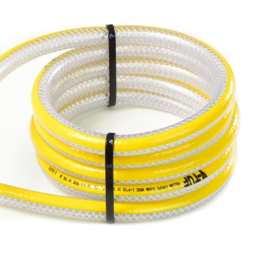 HOSE - V-TUF YELLOW STRIPE CLEAR 1/4" (6mm) Ø LOW PRESSURE CHEMICAL HOSE (Per metre) - A0.3014-1M