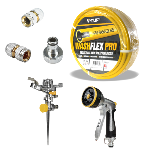 15m 1/2" 10 BAR WASHFLEX PRO WATER SUPPLY HOSE & KCQ COUPLING KIT & IRRIGATION KIT 2