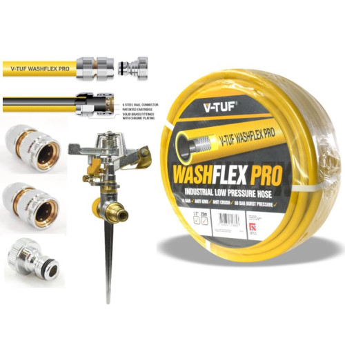 V TUF 25m 1 2 10 BAR WASHFLEX PRO WATER SUPPLY HOSE KCQ COUPLING KIT IRRIGATION KIT