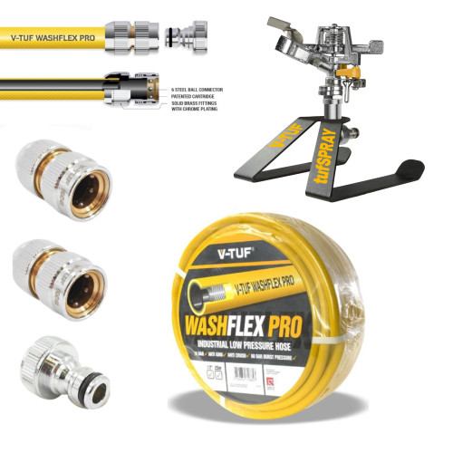 25m 1/2" 10 BAR WASHFLEX PRO WATER SUPPLY HOSE & KCQ COUPLING KIT & IRRIGATION KIT