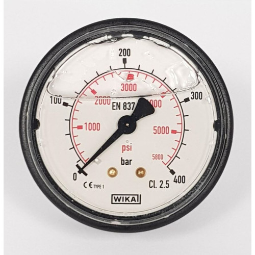 PRESSURE GAUGE 63mm diameter - 0 to 400 BAR 1/4M BACK ENTRY - C6.240