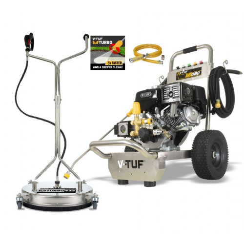  V-TUF DD080 Industrial 9HP Honda Driven Petrol Pressure  Washer - 2900psi, 200Bar, 15L/min & 21 Stainless Steel Surface Cleaner