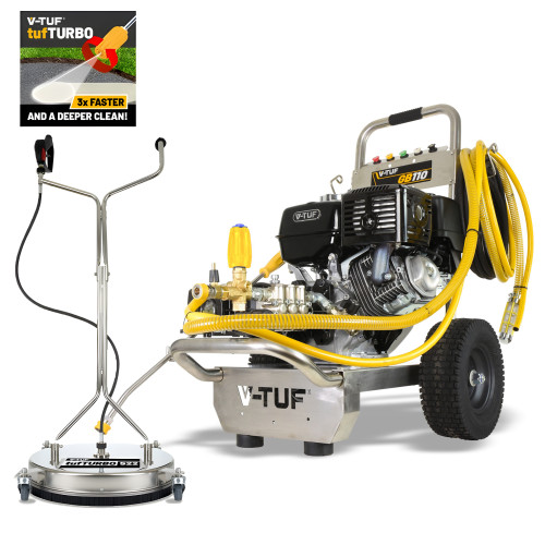 V-TUF GB110 Industrial 13HP Gearbox Driven Honda Petrol Pressure Washer - 3000psi, 200Bar, 21L/min & 21" tufTURBO Stainless Patio Cleaner