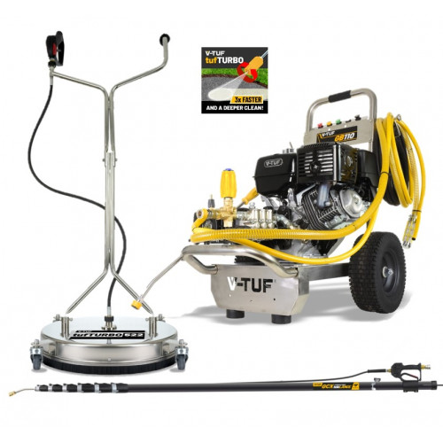 V-TUF GB110 Industrial 13HP Gearbox Driven Honda Petrol Pressure Washer - 3000psi, 200Bar, 21L/min & 21" tufTURBO Stainless Patio Cleaner