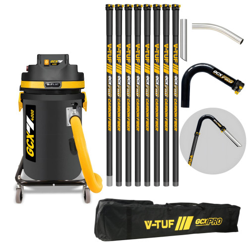 V-TUF GCX4000 1.75KW 37L WET & DRY Industrial Powerful Vacuum Cleaner - Side Entry & Cyclone Tech (240V) + 40FT GCX PRO CARBON FIBRE GUTTER CLEANING KIT