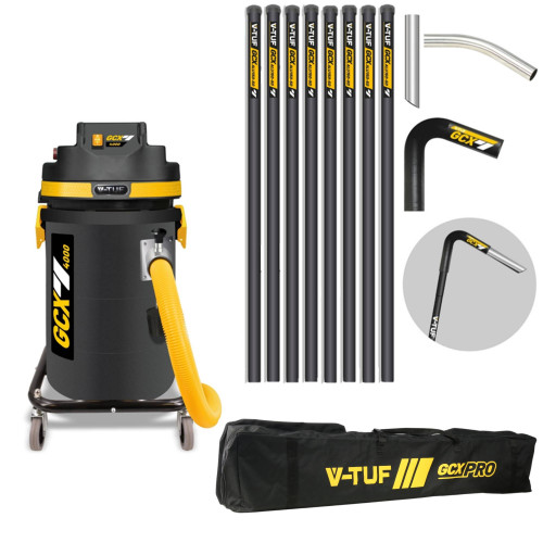 V-TUF GCX4000 1.75KW 37L WET & DRY Industrial Powerful Vacuum Cleaner - Side Entry & Cyclone Tech (240V) + 40FT GCX ALU GUTTER CLEANING KIT