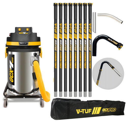 V-TUF GCX5000 3.5KW 50L WET & DRY Industrial Powerful Vacuum Cleaner - Side Entry & Cyclone Tech (240V) + 40FT GCX PRO CARBON FIBRE GUTTER CLEANING KIT