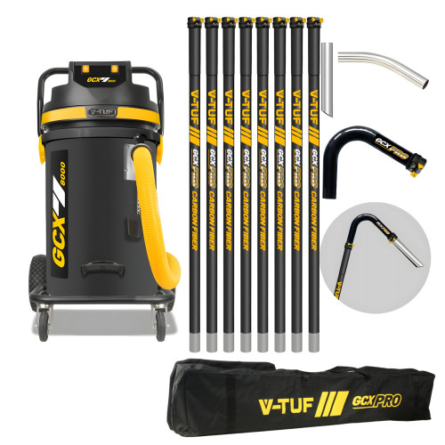 V-TUF GCX8000 3.5KW 80L WET & DRY Industrial Powerful Vacuum Cleaner - Side Entry & Cyclone Tech (240V) + 40FT GCX PRO CARBON FIBRE GUTTER CLEANING KIT