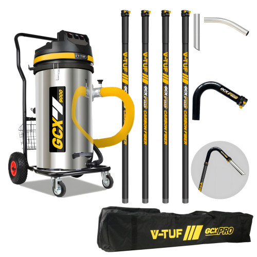 V-TUF 3.5KW 100L XTRA LARGE & RUGGED Industrial Powerful Vacuum Cleaner + 20FT GCX PRO CARBON FIBRE GUTTER CLEANING KIT
