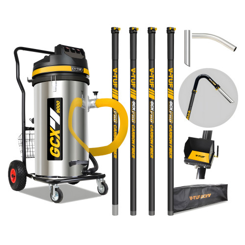 V-TUF 3.5KW 100L XTRA LARGE & RUGGED Industrial Powerful Vacuum Cleaner + 20FT GCX PRO CARBON FIBRE GUTTER KIT, CAMERA & BAG