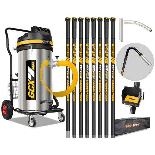 V-TUF 3.5KW 100L XTRA LARGE & RUGGED Industrial Powerful Vacuum Cleaner + 40FT GCX PRO CARBON FIBRE  GUTTER KIT, CAMERA & BAG
