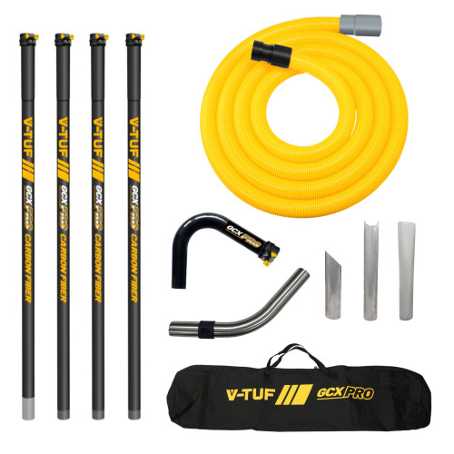 V-TUF GCX 20ft CARBON FIBRE GUTTER CLEANING POLE SET - 4pcs 1.5m, 135DEG ELBOW AND NOZZLE - WITH 15M 38mm HOSE FITS FRONT INLET MACHINES