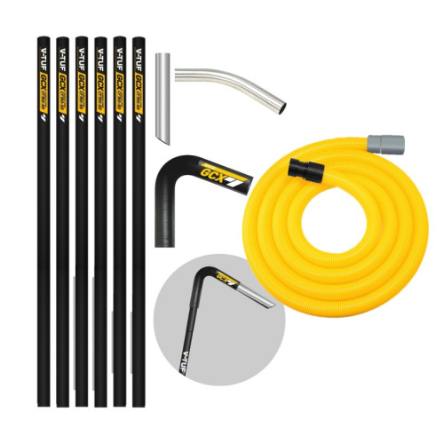 V-TUF GCX 30ft CARBON FIBRE GUTTER CLEANING POLE SET - 6pcs 1.5m, 135DEG ELBOW AND NOZZLE - WITH 15M 38mm HOSE FITS FRONT INLET MACHINES