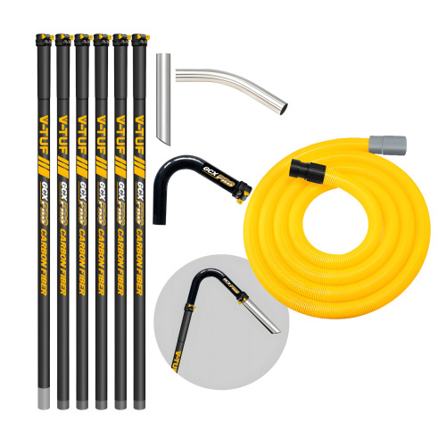 V-TUF GCX 30ft CARBON FIBRE GUTTER CLEANING POLE SET - 6pcs 1.5m, 135DEG ELBOW AND NOZZLE - WITH 15M 38mm HOSE FITS FRONT INLET MACHINES