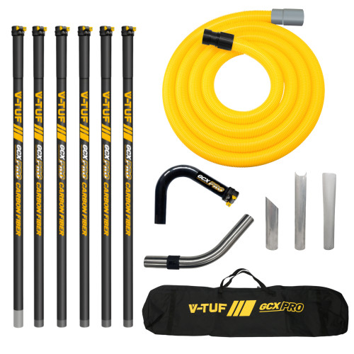 V-TUF GCX 30ft CARBON FIBRE GUTTER CLEANING POLE SET - 6pcs 1.5m, 135DEG ELBOW AND NOZZLE - WITH 15M 38mm HOSE FITS FRONT INLET MACHINES