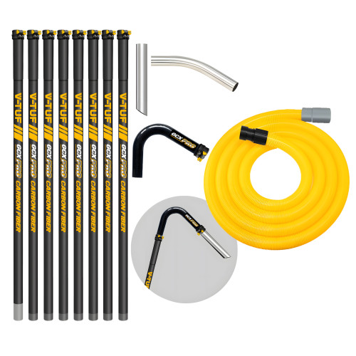 V-TUF GCX 40ft CARBON FIBRE GUTTER CLEANING POLE SET - 8pcs 1.5m, 135DEG ELBOW AND NOZZLE - WITH 15M 38mm HOSE FITS FRONT INLET MACHINES